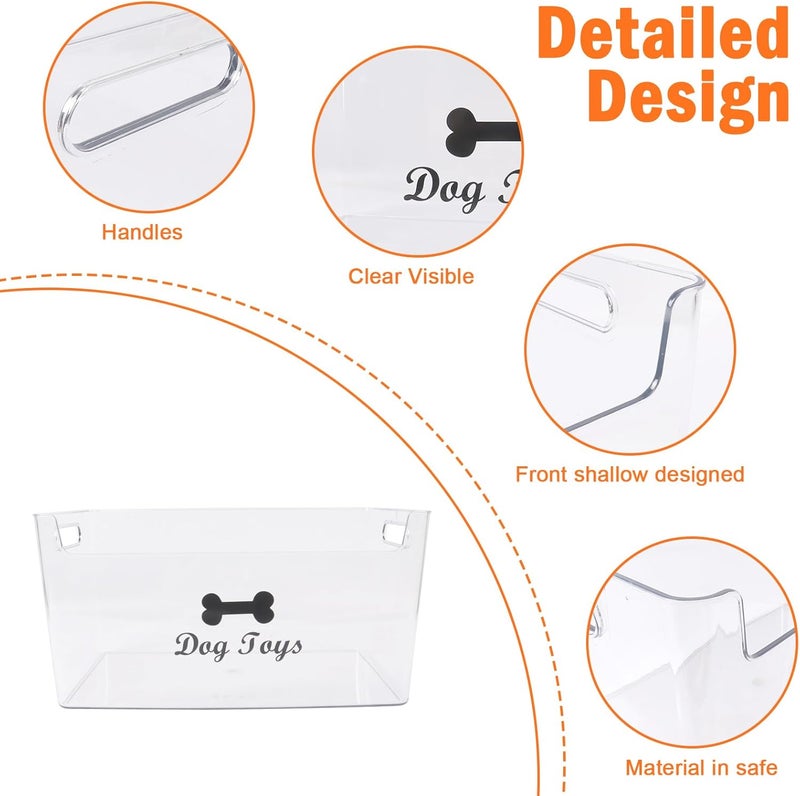 Morezi Dog toy bin basket storage in plastic front shallow designed dog toy organizer great for collecting pet chew toys leashes clothing in living room area playroom closet shelf gift basket - Image 5