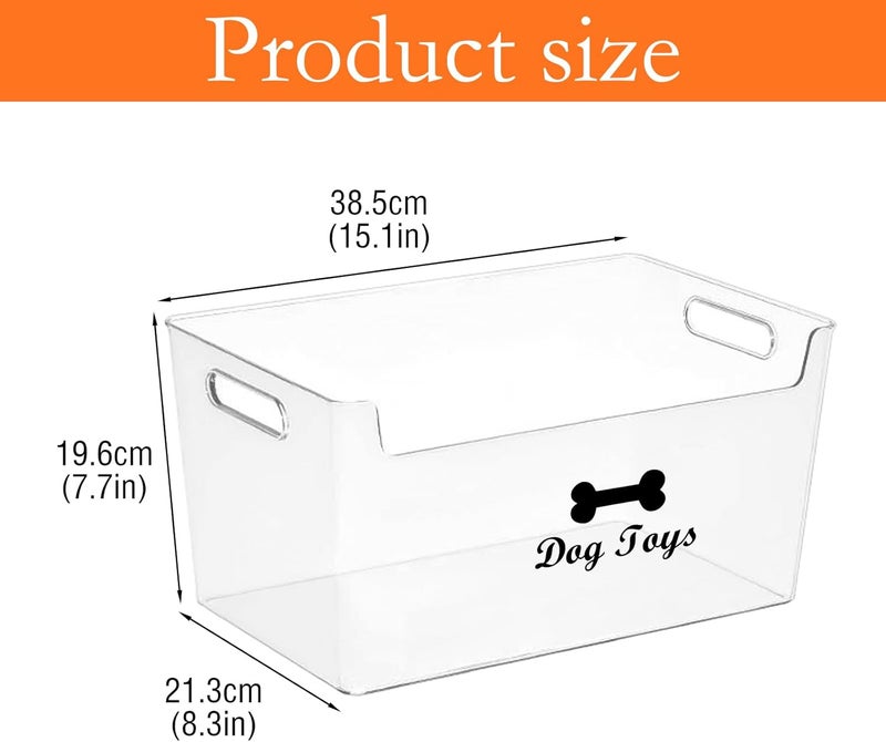 Morezi Dog toy bin basket storage in plastic front shallow designed dog toy organizer great for collecting pet chew toys leashes clothing in living room area playroom closet shelf gift basket - Image 3