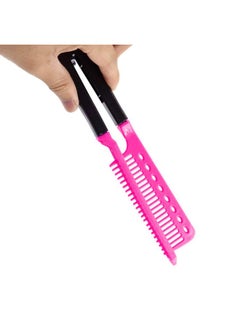 Hair Straightening Comb, Haircut Anti-static V Shape Comb Clip Clamp Hairdressing Styling Tools(Rose_Red)