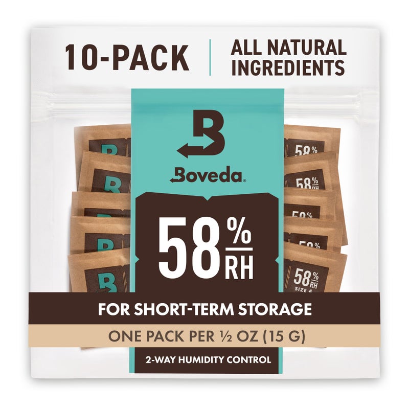 Boveda 58% Two-Way Humidity Control Packs For Storing Â½ oz of Product â€“ Size 4 â€“ 10 Pack â€“ Moisture Absorbers for Small Storage Containers â€“ Humidifier Packs â€“ Hydration Packets in Resealable Bag - Image 1