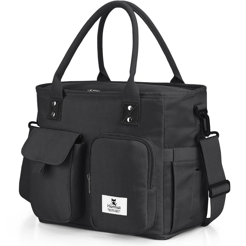 Hafmall Large Insulated Lunch Bag for Women Men, Leakproof Lunch Box for Adults, Wide Opening Lunch Tote Bag with Shoulder Strap, Reusable Lunch Cooler Bag for Work, Picnic, Black - Image 1