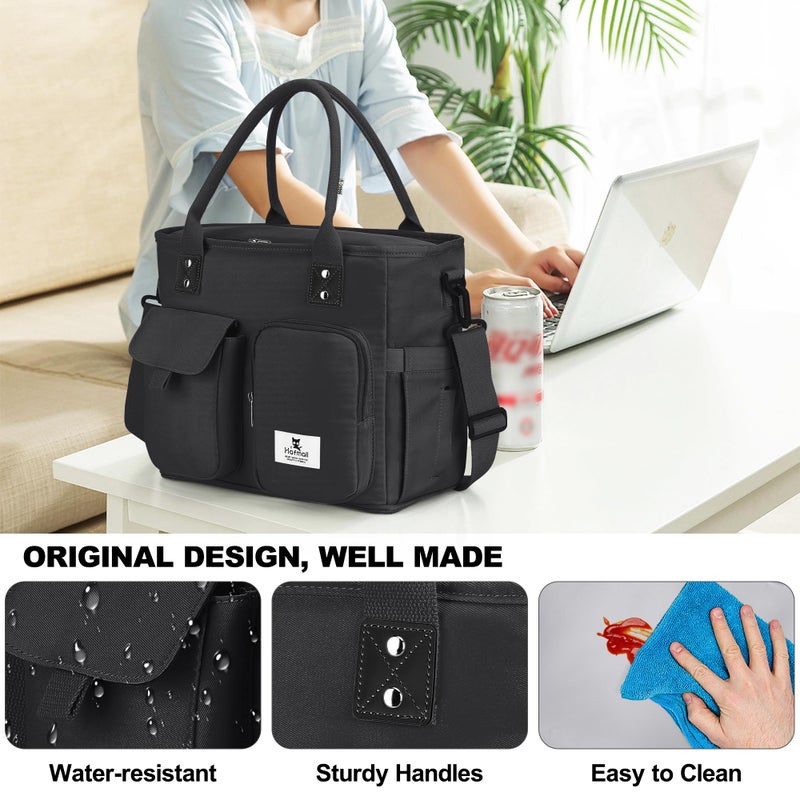 Hafmall Large Insulated Lunch Bag for Women Men, Leakproof Lunch Box for Adults, Wide Opening Lunch Tote Bag with Shoulder Strap, Reusable Lunch Cooler Bag for Work, Picnic, Black - Image 5