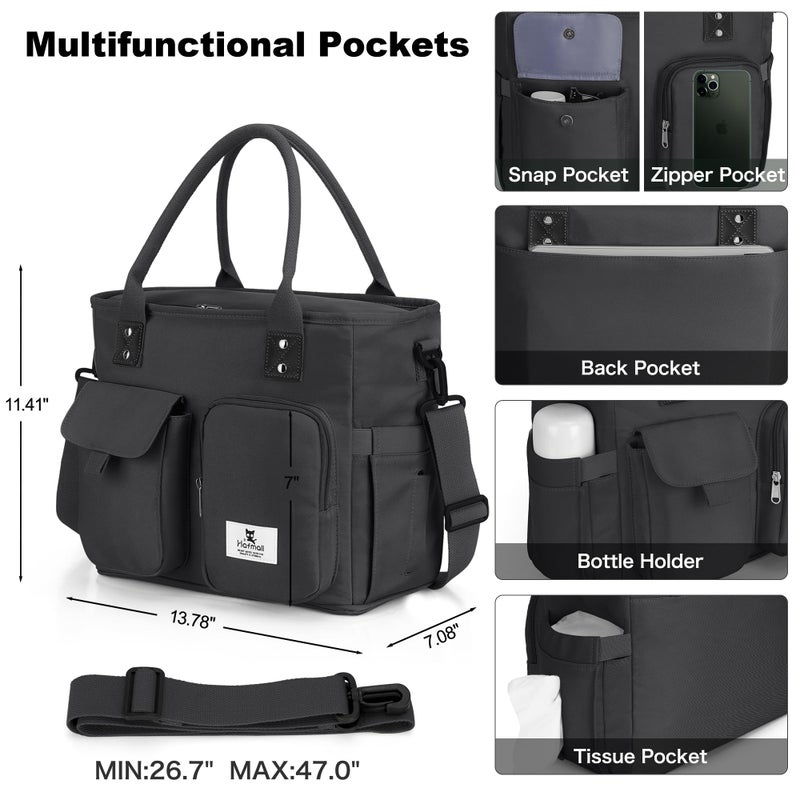 Hafmall Large Insulated Lunch Bag for Women Men, Leakproof Lunch Box for Adults, Wide Opening Lunch Tote Bag with Shoulder Strap, Reusable Lunch Cooler Bag for Work, Picnic, Black - Image 3