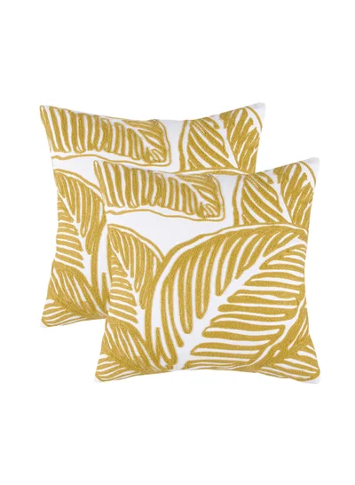 Donetella 2 Piece Embroidered Cushion cover (45x45 cm) Without Filler Yellow