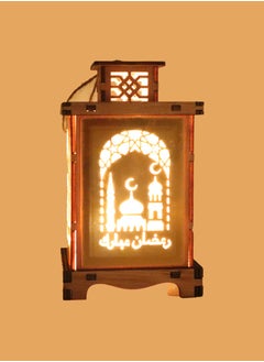 يوويل 2 قطعة فانوس رمضان خشبي رمضان كريم ديكور ضوء العيد مصباح فانوس للاستخدام الداخلي والخارجي ديكور ضوء رمضان  - Image 3