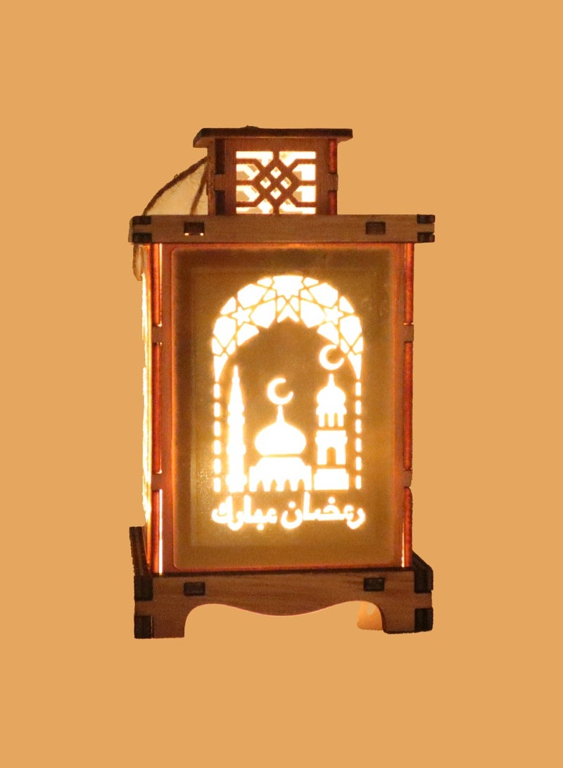 يوويل 2 قطعة فانوس رمضان خشبي رمضان كريم ديكور ضوء العيد مصباح فانوس للاستخدام الداخلي والخارجي ديكور ضوء رمضان  - Image 3