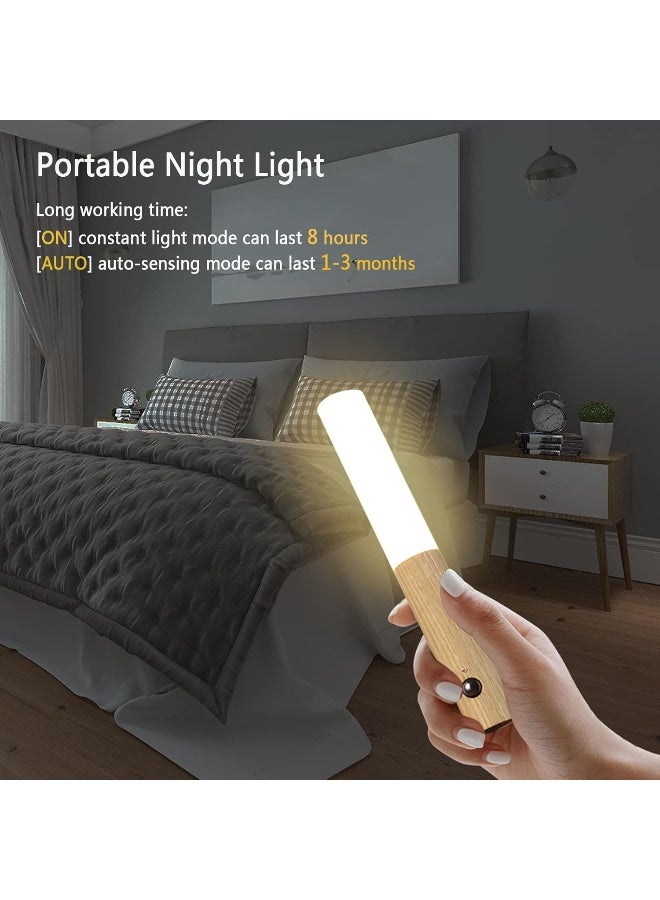 مجموعة من 2 مصباح LED ليلي قابل لإعادة الشحن مع مستشعر حركة ومفتاح 3 أوضاع، مصابيح حائط لاسلكية محمولة، مصباح مغناطيسي صغير من الخشب لغرفة النوم والحمام والممر والسلم - Image 4