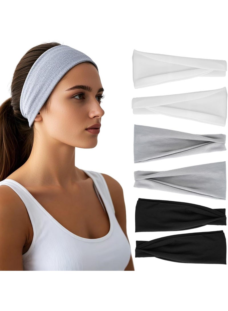 TEMPO 6 Pack Wide Elastic Sports Sweatband Headbands for Women & Men | Soft Stretchy Thin Hair Bands for Yoga, Workout, Running & Daily Use, Non-Slip Accessories Bands for Fashion - Image 1