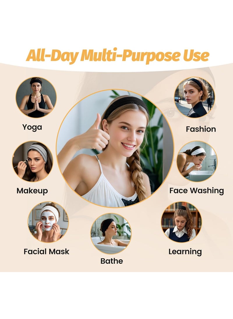 TEMPO 6 Pack Wide Elastic Sports Sweatband Headbands for Women & Men | Soft Stretchy Thin Hair Bands for Yoga, Workout, Running & Daily Use, Non-Slip Accessories Bands for Fashion - Image 4