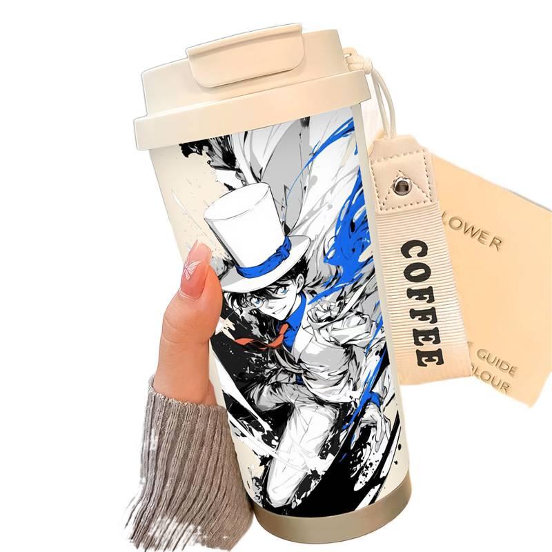 كوب قهوة للسفر بمقبض سهل الحمل وغطاء بشفاط من ستانلس ستيل، 520 ml باللون الأسود مع غطاء بقشة مع مقبض من الستانلس ستيل للتخزين العملي للرحلات اليومية - Image 4