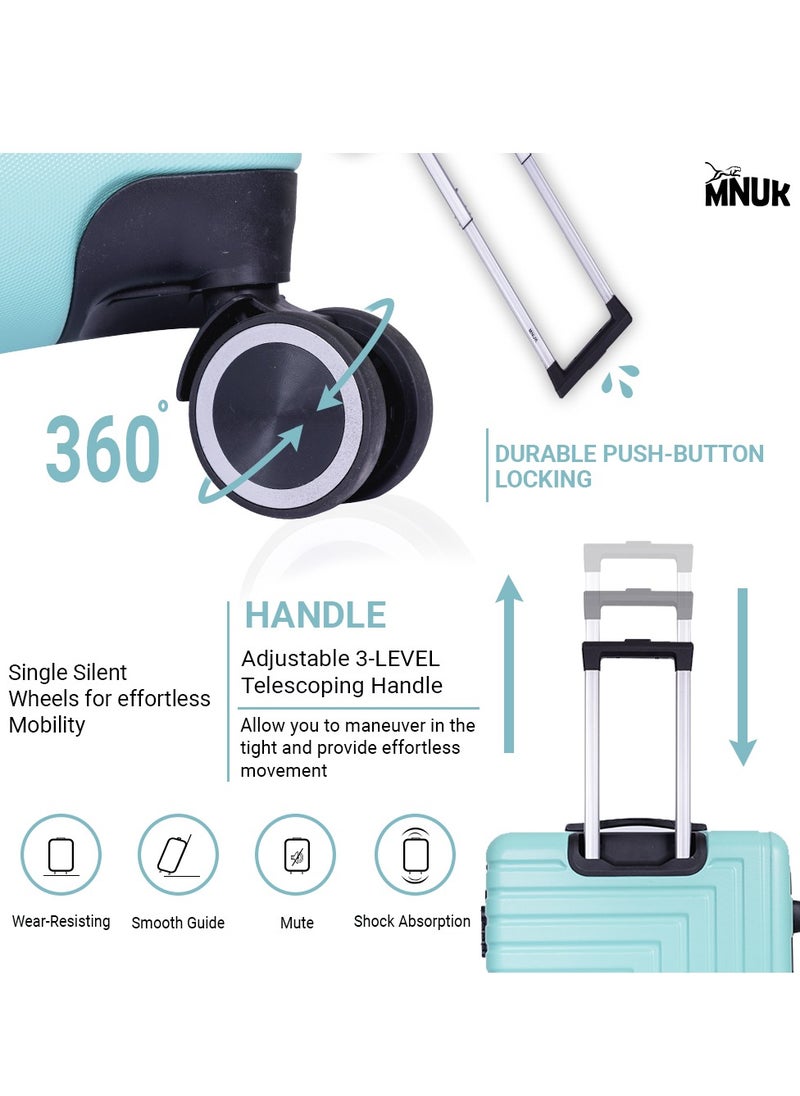 MNUK - Pilgrimage Set of 2 Travelling Luggage | Hardside Soft Handle Trolley with TSA Lock |Double 360° 8 Wheeler| Cabin-20 Inch, Large-28 Inch| Mint - Image 1