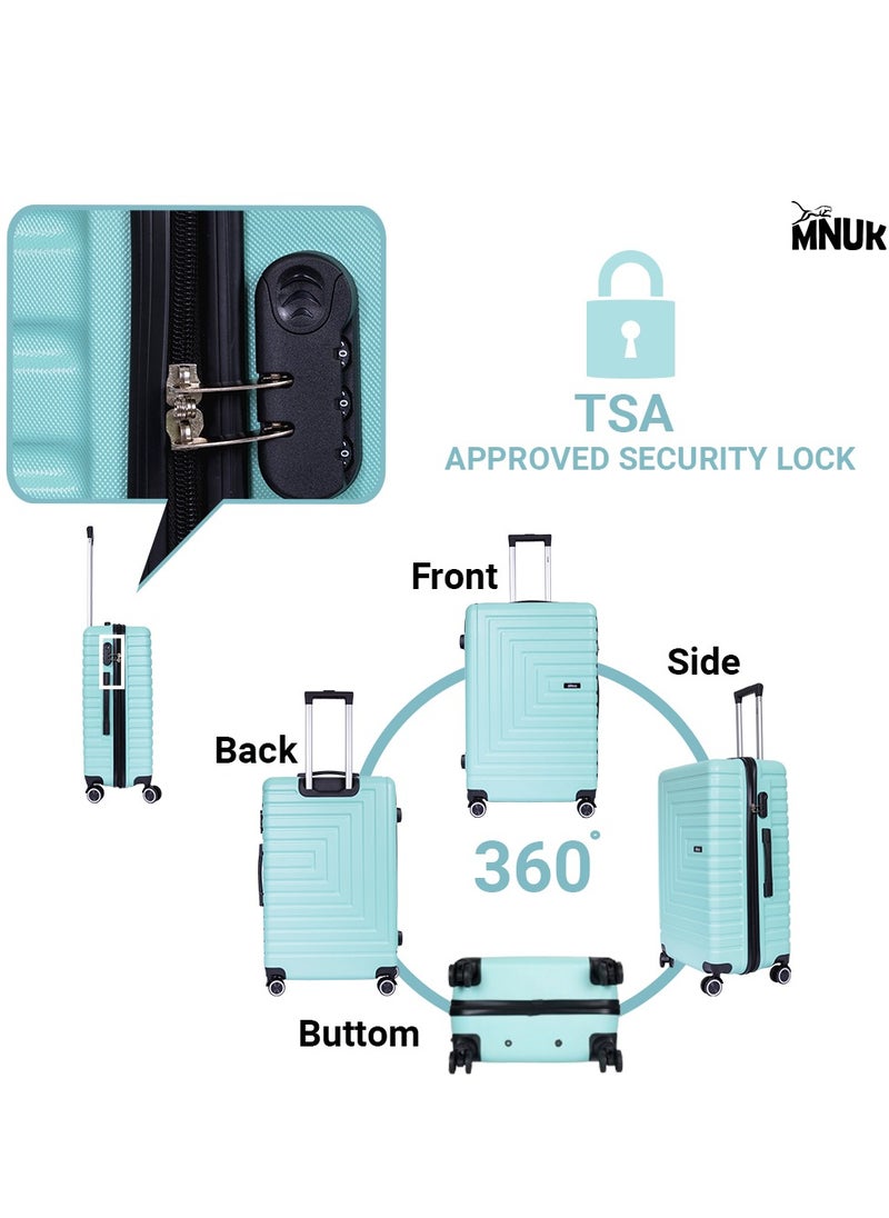 MNUK - Pilgrimage Set of 2 Travelling Luggage | Hardside Soft Handle Trolley with TSA Lock |Double 360° 8 Wheeler| Cabin-20 Inch, Large-28 Inch| Mint - Image 1