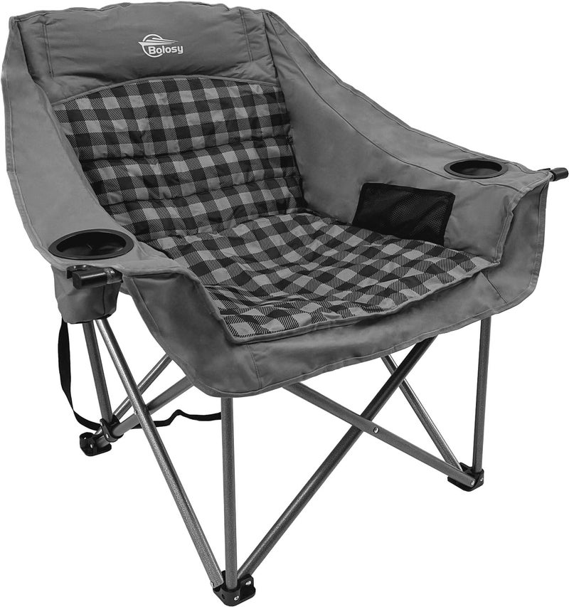 Bolosy Oversized Camping Chairs for Adults Heavy Duty Padded Portable Lawn Chairs Outdoor Folding Chairs XL Camp Chairs with Cup Holder Suproot 500 lbs, Gray Plaid - Image 1