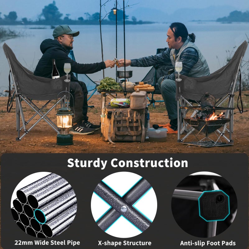 Bolosy Oversized Camping Chairs for Adults Heavy Duty Padded Portable Lawn Chairs Outdoor Folding Chairs XL Camp Chairs with Cup Holder Suproot 500 lbs, Gray Plaid - Image 3