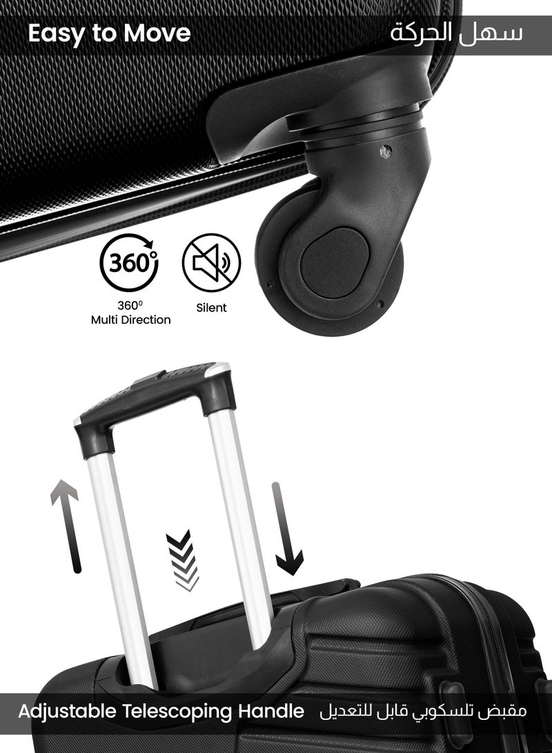 PARAJOHN Series Series Set of 3 Luggage | Lightweight Small 10KG, Medium 20KG & Large 30KG ABS 4 Wheels Trolley Hardsided Travel Suitcase - Black - Image 3