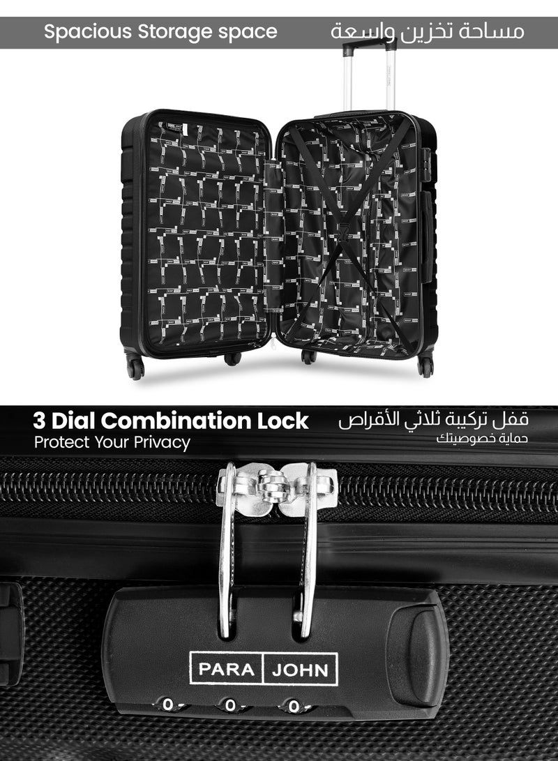 PARAJOHN Series Series Set of 3 Luggage | Lightweight Small 10KG, Medium 20KG & Large 30KG ABS 4 Wheels Trolley Hardsided Travel Suitcase - Black - Image 4