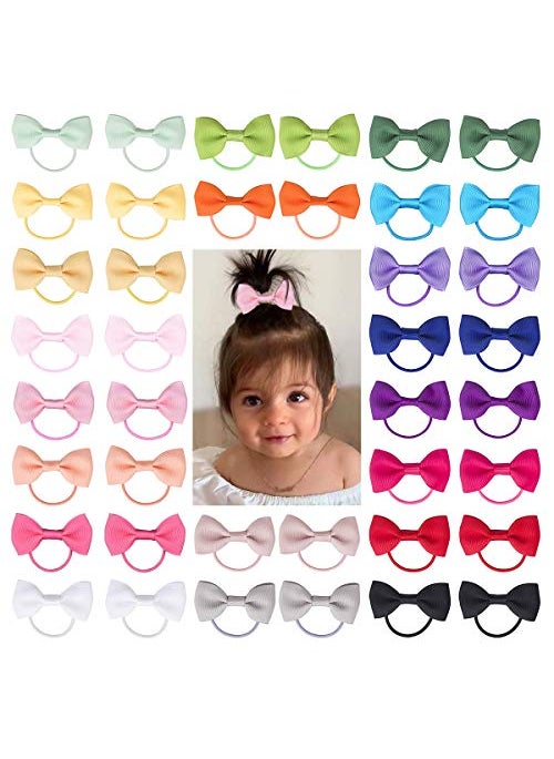 Ronger2000 Baby Hair Ties with Bows for Toddler  2 Inch Elastic Ponytail Holders Small Hair Ties For Baby Girls Infants Hair Accessories 40 Pieces 