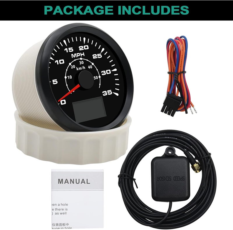 Geloo عداد سرعة قارب GPS 85MM 35 MPH 50 كم/ساعة عداد سرعة بحري مقاوم للماء عداد المسافات للقارب والشاحنة والدراجة النارية بديل عدادات السرعة مع 7 ألوان إضاءة خلفية 9-32 فولت - Image 4