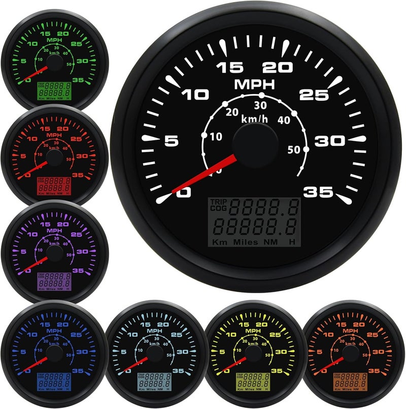Geloo عداد سرعة قارب GPS 85MM 35 MPH 50 كم/ساعة عداد سرعة بحري مقاوم للماء عداد المسافات للقارب والشاحنة والدراجة النارية بديل عدادات السرعة مع 7 ألوان إضاءة خلفية 9-32 فولت - Image 1