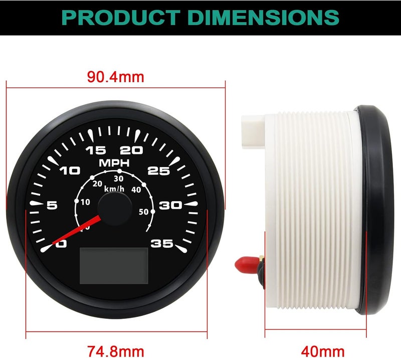 Geloo عداد سرعة قارب GPS 85MM 35 MPH 50 كم/ساعة عداد سرعة بحري مقاوم للماء عداد المسافات للقارب والشاحنة والدراجة النارية بديل عدادات السرعة مع 7 ألوان إضاءة خلفية 9-32 فولت - Image 2