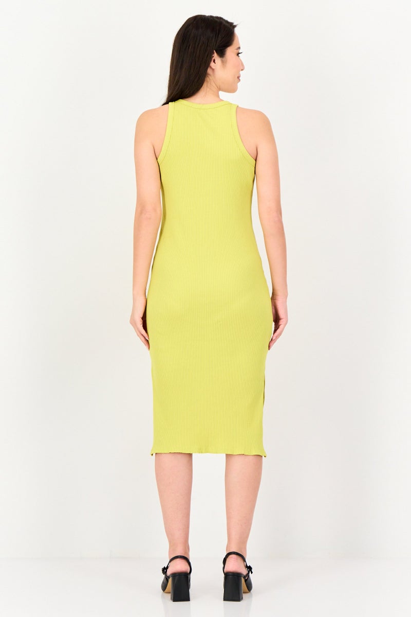 promod Women Rip Sleeveless Bodycon Dress, Lime Green - Image 2
