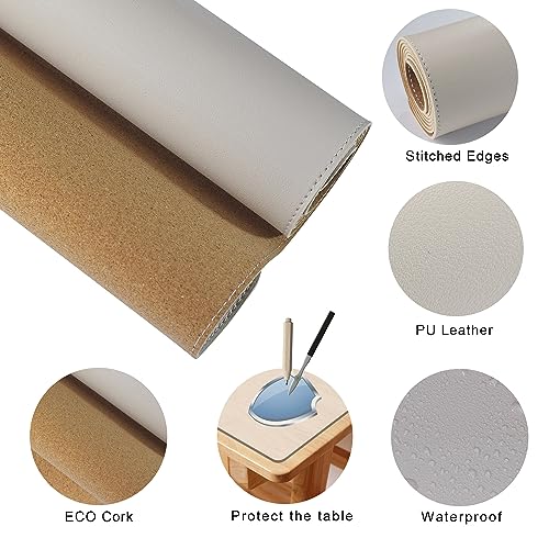 MAIDERN 40”x 24” Leather Desk Pad, Reversible Large Desk Mat, Cork & Leather Large Mouse pad for Desk, Waterproof Computer Desk Pad for Gaming Home Office (Cream) - Image 3