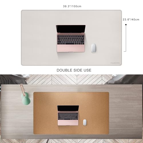 MAIDERN 40”x 24” Leather Desk Pad, Reversible Large Desk Mat, Cork & Leather Large Mouse pad for Desk, Waterproof Computer Desk Pad for Gaming Home Office (Cream) - Image 2
