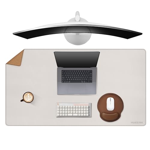 MAIDERN 40”x 24” Leather Desk Pad, Reversible Large Desk Mat, Cork & Leather Large Mouse pad for Desk, Waterproof Computer Desk Pad for Gaming Home Office (Cream) - Image 1