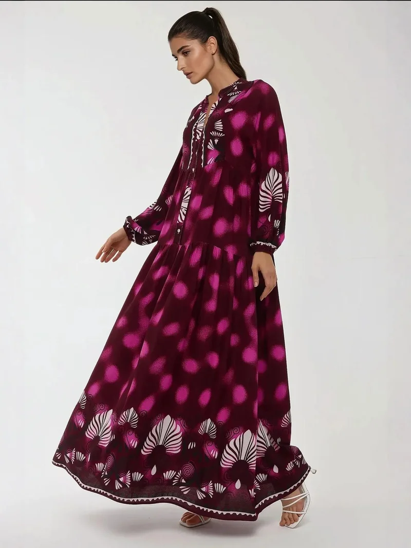 HICCUP Printed Long Sleeve Viscose Maxi Dress
