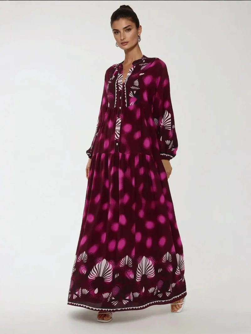 HICCUP Printed Long Sleeve Viscose Maxi Dress
