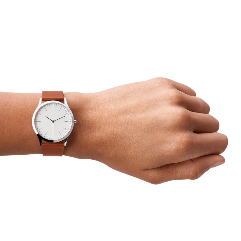 Skagen ساعة سكاجن للرجال Jorn كوارتز بثلاثة عقارب من الفولاذ المقاوم للصدأ الفضي وحزام جلد بني (الموديل: SKW6331) - Image 5