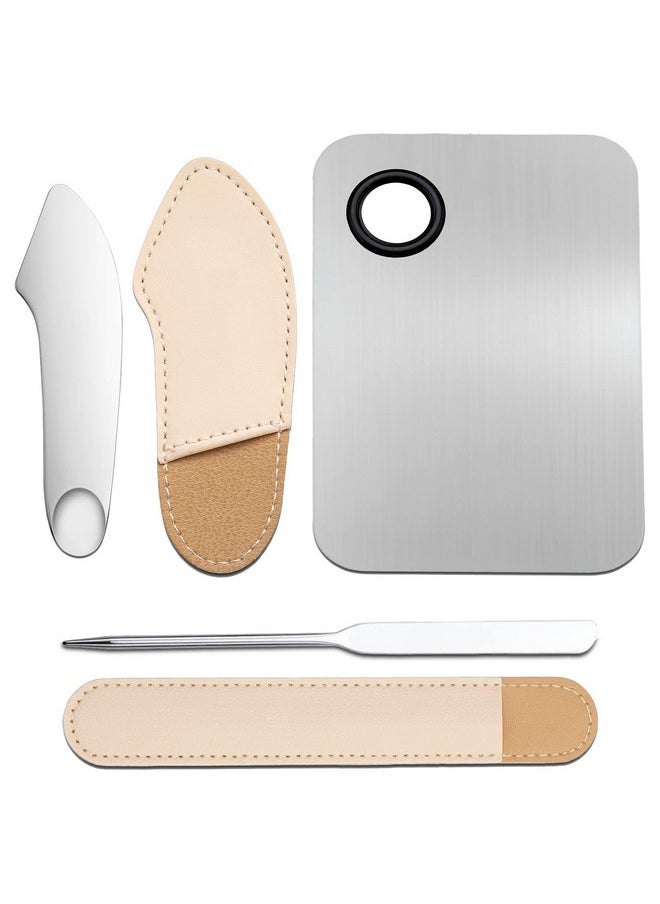 Huakaile - 3 Pcs Makeup Foundation Spatula Spoon Tool Set Make Up Mixing Palette Tray Stainless Steel Skin Care Spatula Cosmetic Scoop Scraper For Skincare Face Eye Cream (Silver) - Image 1