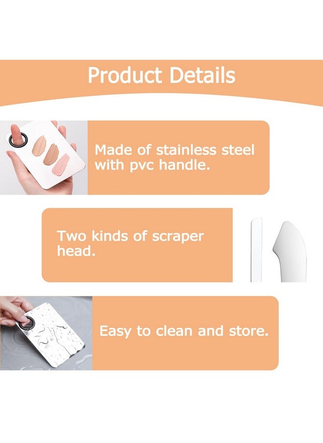 Huakaile - 3 Pcs Makeup Foundation Spatula Spoon Tool Set Make Up Mixing Palette Tray Stainless Steel Skin Care Spatula Cosmetic Scoop Scraper For Skincare Face Eye Cream (Silver) - Image 1