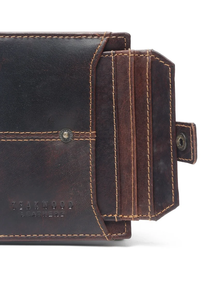 TEAKWOOD brown Teakwood Leather Genuine Leather Bi-Fold Wallet for Men | Brown Wallet | Button Closure | Pull-Out Card Holder | 2 Main Compartments | 3 Card Slots (Left Fold) | Zip Coin Pocket (Right Fold) | Premium Durable Everyday Wallet for Men | Best Price UAE