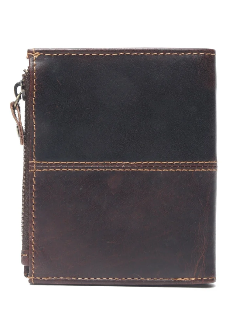 Teakwood brown Teakwood Leather Genuine Leather Bi-Fold Wallet for Men | Brown RFID Protected Wallet with Button Closure | 2 Main Compartments | 5 Card Slots | 2 ID Windows | 2 Slip Pockets | Zip Coin Pocket | Detachable Card Holder | Premium Daily Use Wallet for Men | Best Price UAE