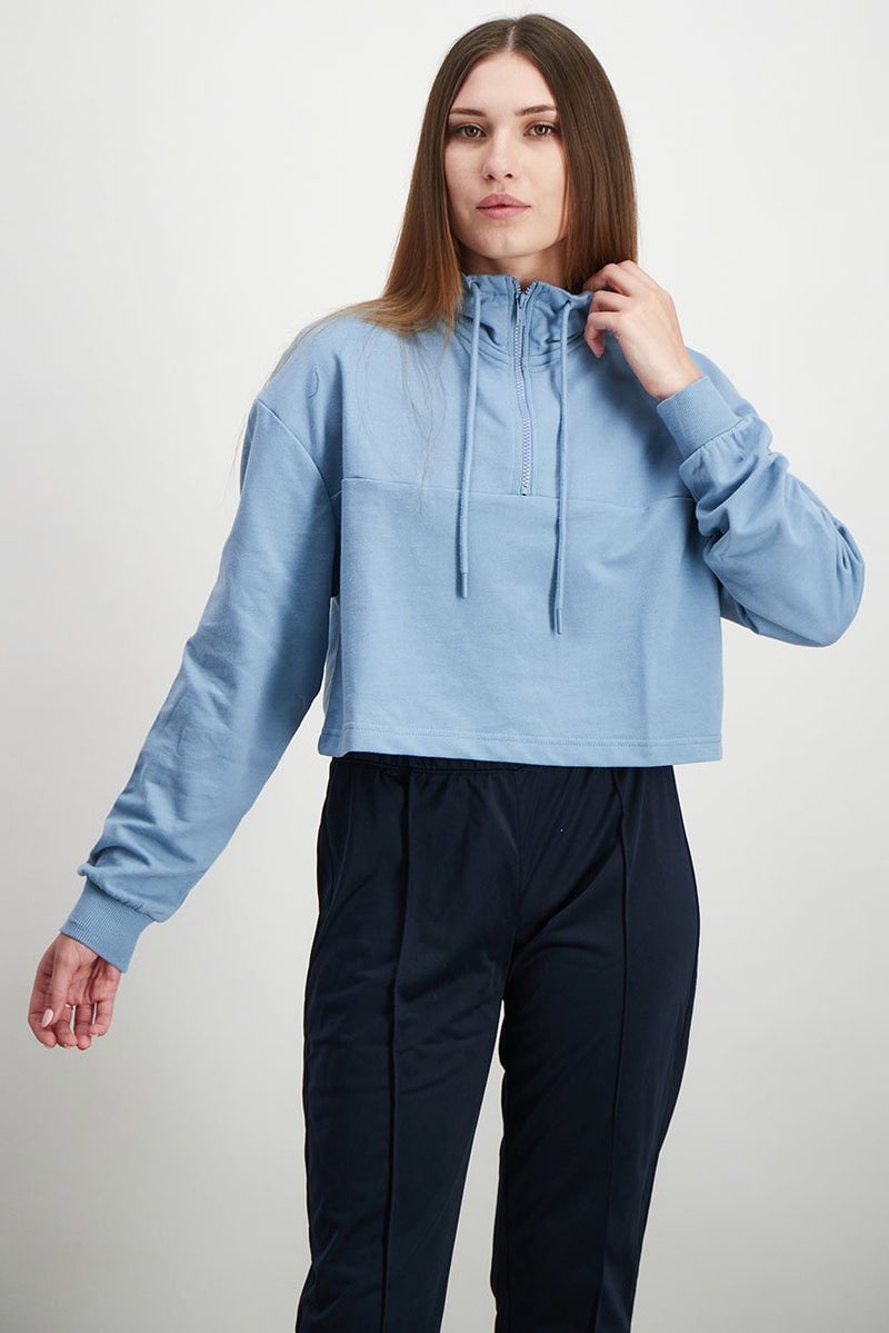 XOXO Women Cropped Plain Long Sleeves Sweater, Blue - Image 3