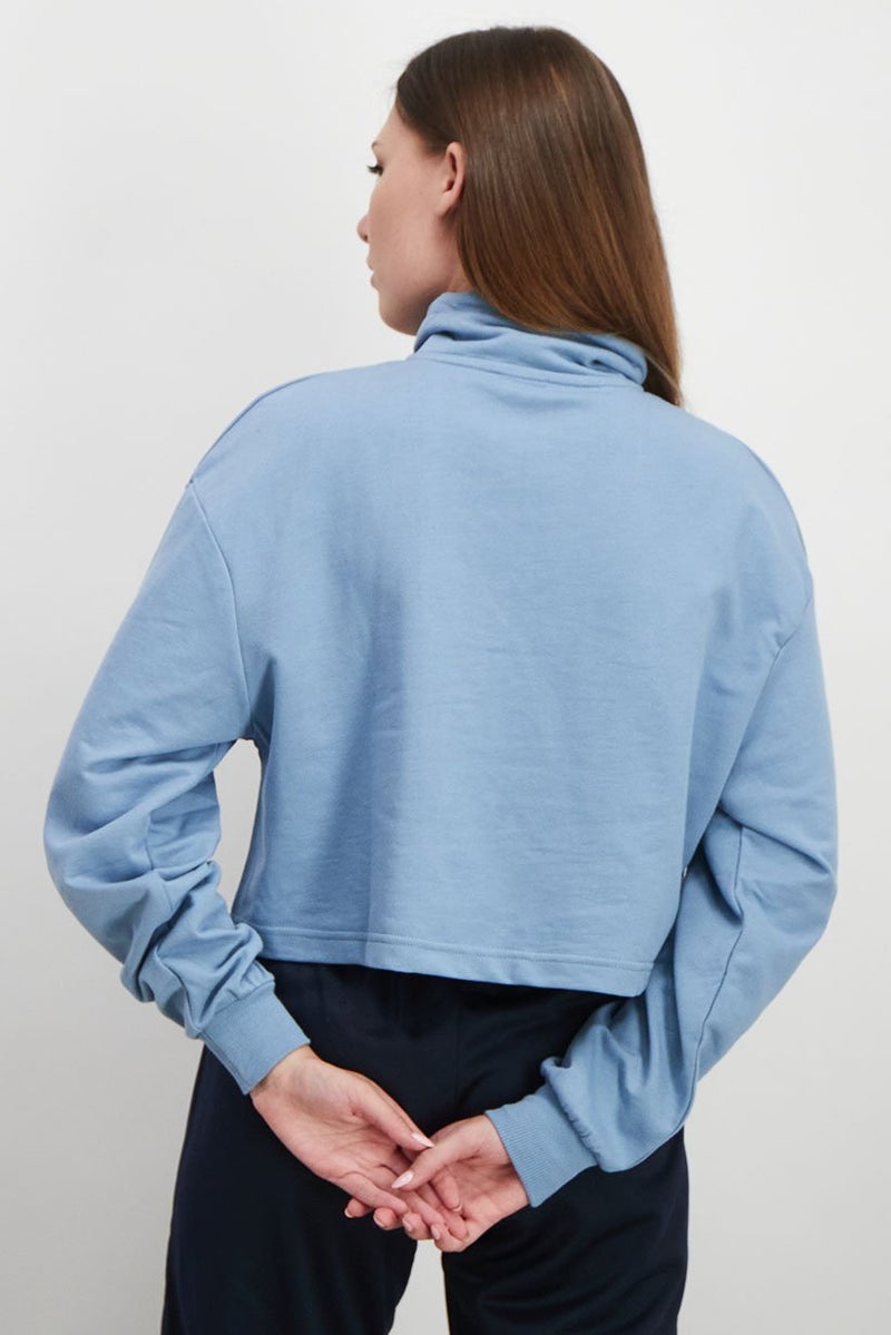 XOXO Women Cropped Plain Long Sleeves Sweater, Blue - Image 4