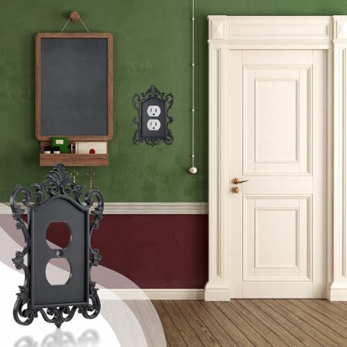 BrightRow 2 Pcs Gothic Coffin Light Switch Cover Black Outlet Covers Wall Plate Victorian Gothic Home Decor Baroque Vintage Rococo Design Plug Plate Vintage Interior Home Decor(Duplex Outlet 1) - Image 5