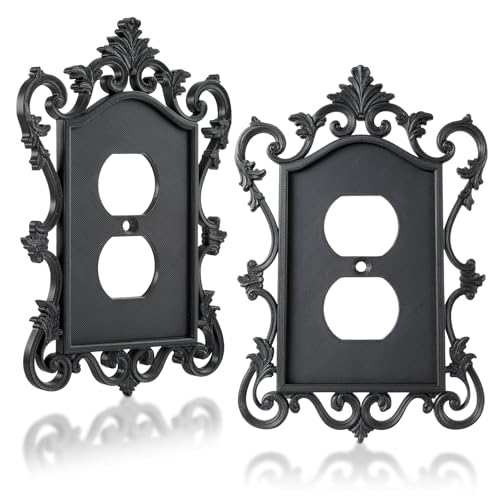 BrightRow 2 Pcs Gothic Coffin Light Switch Cover Black Outlet Covers Wall Plate Victorian Gothic Home Decor Baroque Vintage Rococo Design Plug Plate Vintage Interior Home Decor(Duplex Outlet 1) - Image 1
