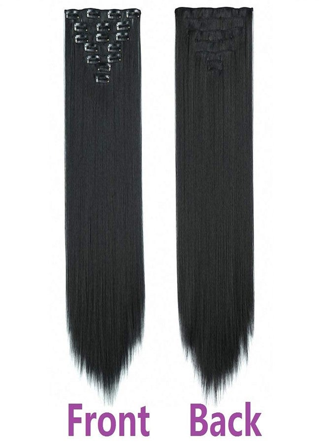 AASA 7 Pcs Clip in Synthetic Hair Extension Long Straight for Women and Girls Black - Image 3