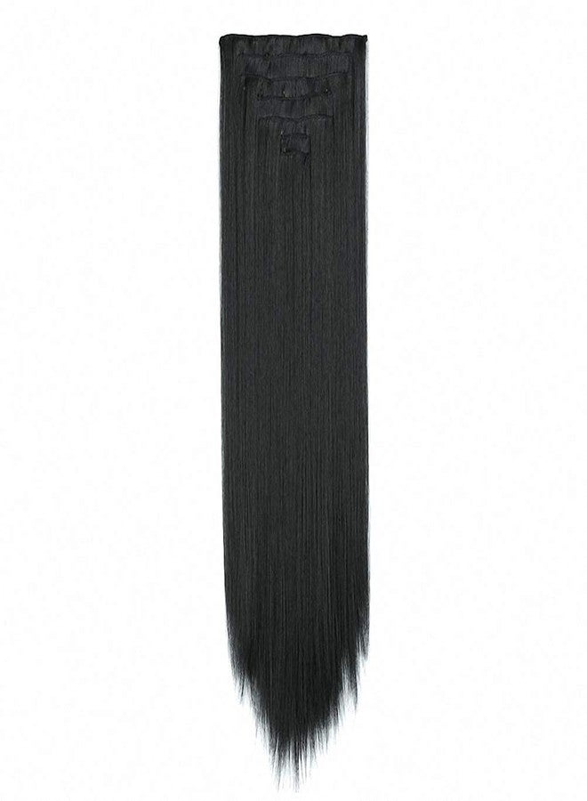 AASA 7 Pcs Clip in Synthetic Hair Extension Long Straight for Women and Girls Black - Image 4