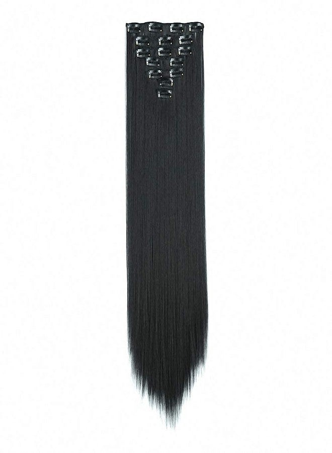 AASA 7 Pcs Clip in Synthetic Hair Extension Long Straight for Women and Girls Black - Image 5