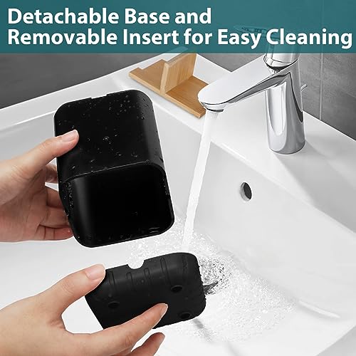 Boperzi Black Toothbrush Holders for Bathroom, Electric Toothbrush Holder with Bamboo Divider, Detachable Anti-Slip Toothbrush and Razor Holder Drainage for Shower, Toothbrush Organizer and Storage - Image 2