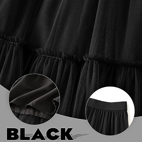 kydely Tulle Skirts for Women Long Pleated Maxi Skirt High Elastic Waist A Line Full Ankle Length Skirt Black - Image 5