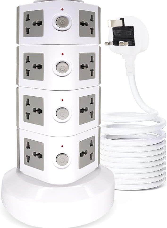 ELTRAZONE Universal Vertical Tower Power Strip – Multi-Socket (110V-250V) with 2 USB Ports, Surge Protector Charging Station, 4-Layer Design, Ideal for Global Use - Image 1