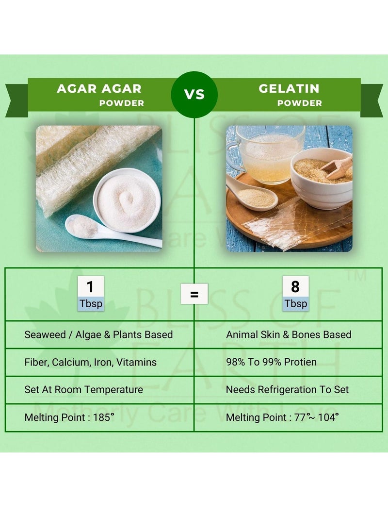 BLISS OF EARTH Microbiological Grade Agar Powder, 100% Food Grade Natural Thickener, Vegan China Grass, Gluten Free & Gelatin Substitute For Baking, Jelly & Candies  - Image 4
