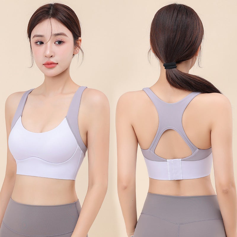 New Contrast Color One-Piece Fixed Cup Sportbra No Steel Ring Shockproof Fitness Yoga Color-Matching Sports Underwear - Image 3