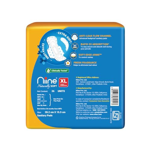 NIINE Naturally Soft XL Sanitary Pads for Women | 282mm Long | Cottony Soft Top Cover | Anti Leak Lock Channel| 2X Absorbent| for Heavy Flow| 36 Pads - Image 2
