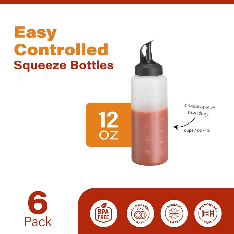 MIGHTY STRONG 6 Pack Squeeze Bottles for Sauces & Liquids - 12 Oz Easy Pour, Leak Proof Snap Cap Condiment Bottles - Image 2