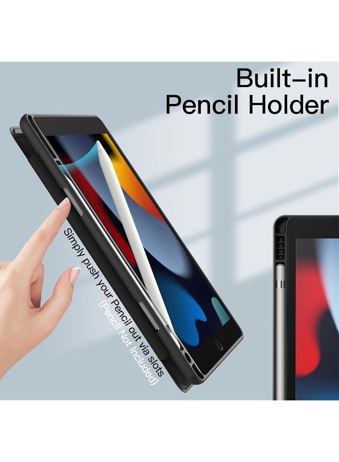 YoYoTech Case for iPad 9th Generation (10.2-Inch) (9th/8th/7th Generation, 2021/2020/2019) Supports Apple pencil 2nd Gen. Attachment and wireless charging, Clear Transparent Back Shell Slim Stand Shockproof Tablet Cover- (Black) - Image 2